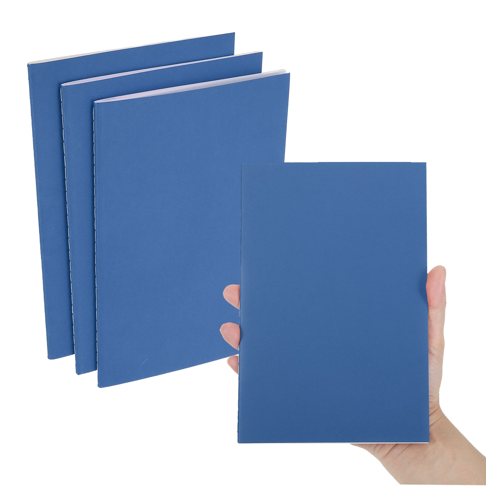 Unique Bargains - 3pcs A5 Notebook, Pocket Kraft Memo Notepads Wide Ruled Lined Sketchbook 8.3x5.5 Inch 30 Sheets for Travel - Dark Blue