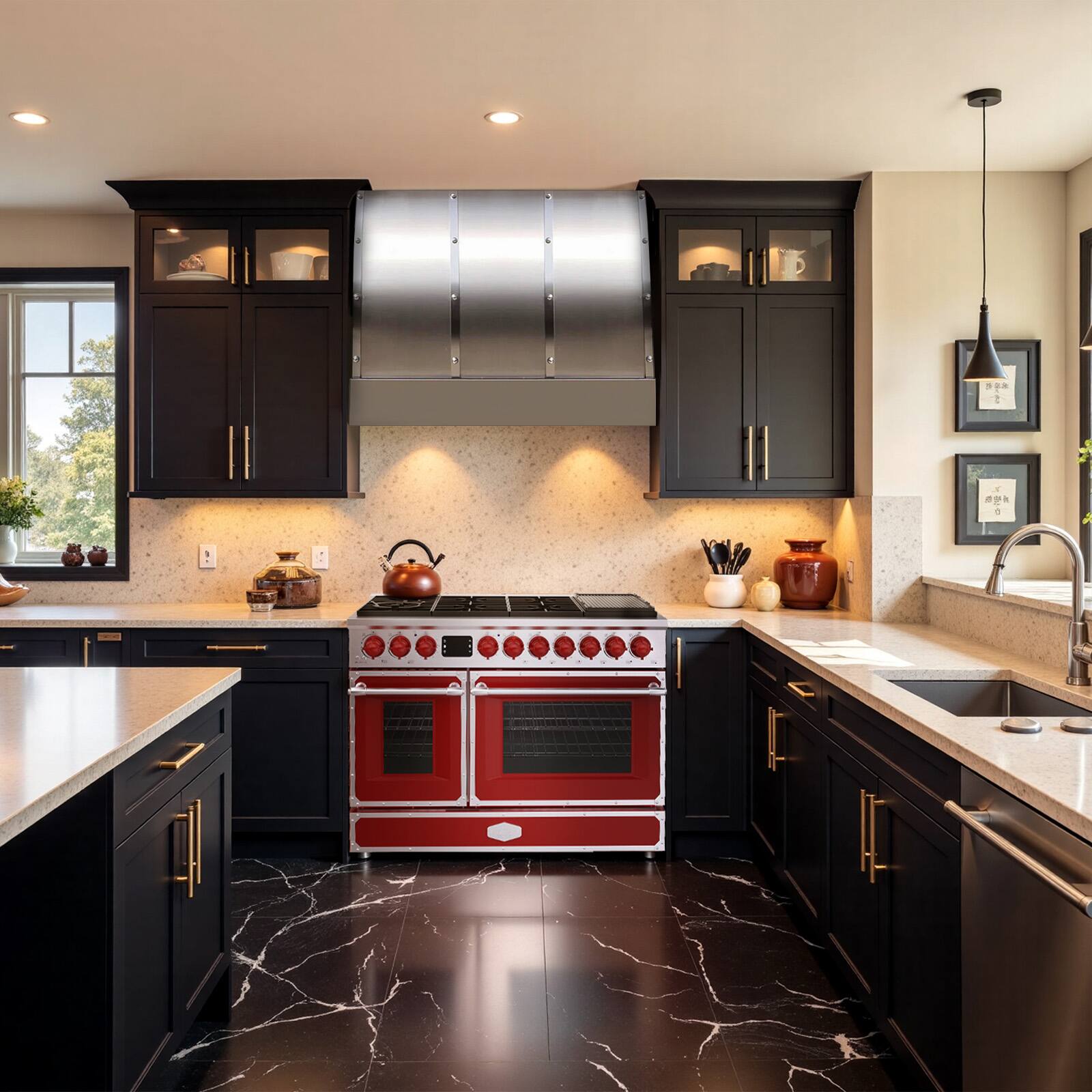 Alt View 8. Akicon - Akicon 6.7 Cu.ft Freestanding Gas Rapid Convection Range with 8 Sealed Burners and Cast Iron Grates in Flame Red - Flame Red.