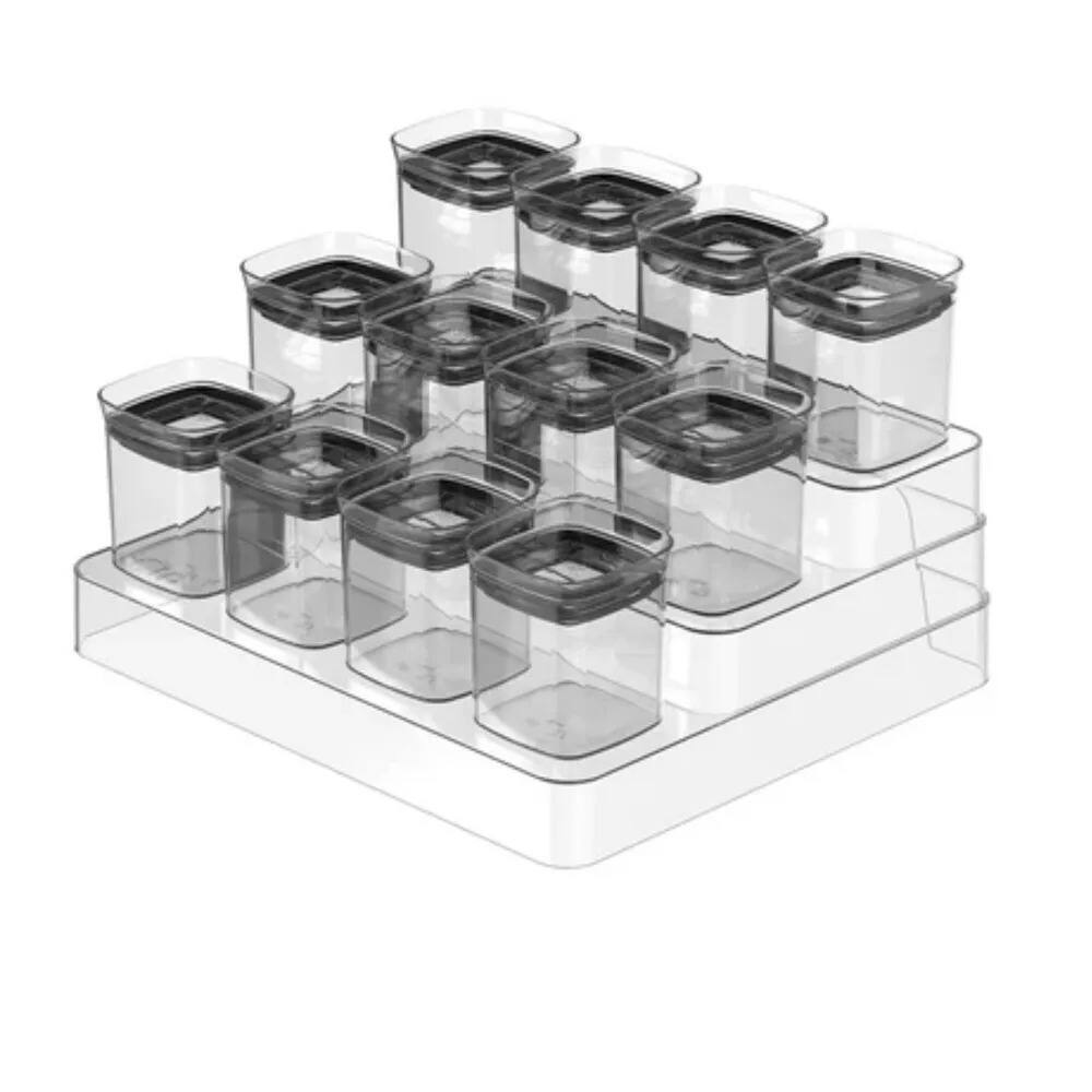 Angle. OU - OU Spice Rack Organizer, 13pc 5oz Spice Containers 3 Tier Clear Spice Holder and Seasoning Organizer - Clear.
