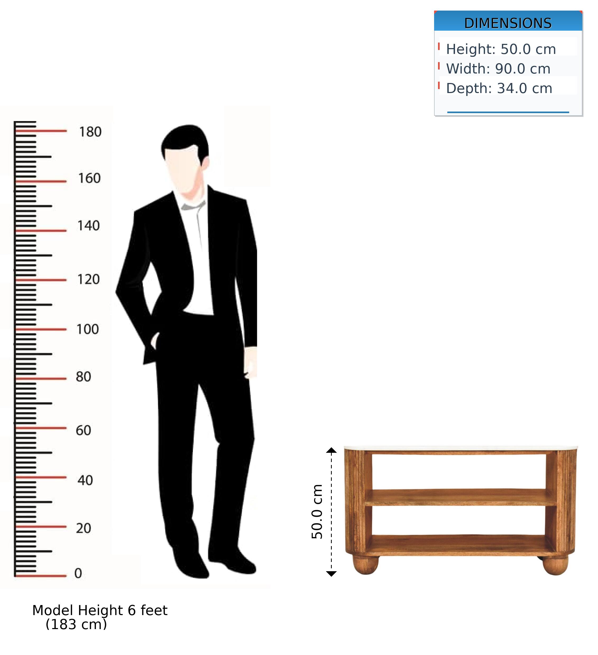 DIMENSIONS  
Height: 50.0 cm  
Width: 90.0 cm  
Depth: 34.0 cm  

Model Height: 6 feet (183 cm)