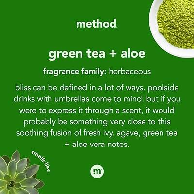 method.

green tea + aloe  
fragrance family: herbaceous

bliss can be defined in a lot of ways. Poolside drinks with umbrellas come to mind. But if you were to express it through a scent, it would probably be something very close to this soothing fusion of fresh ivy, agave, green tea + aloe vera notes.

smells like

m