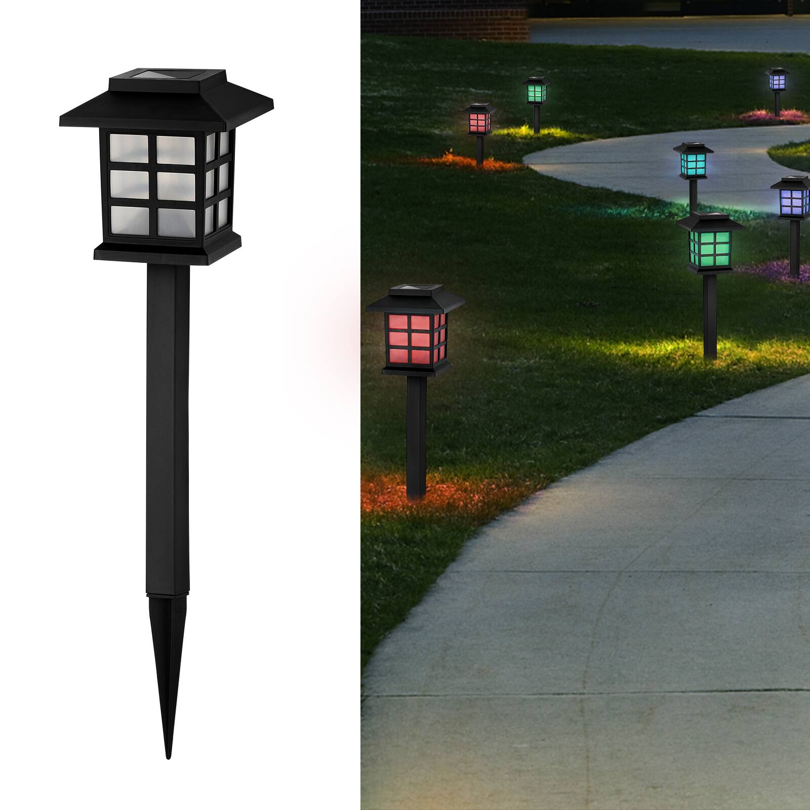 Angle. Oumilen - 16 Pack Vintage Grid Glass Solar Pathway Lights – Auto Dusk to Dawn Outdoor Stake Lights for Garden Lawn.
