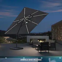 PURPLE LEAF - 10 ft. Square Aluminum Cantilever Solar Powered LED Offset 360° Rotation Umbrella with Base for Garden Deck Pool - Light Gray