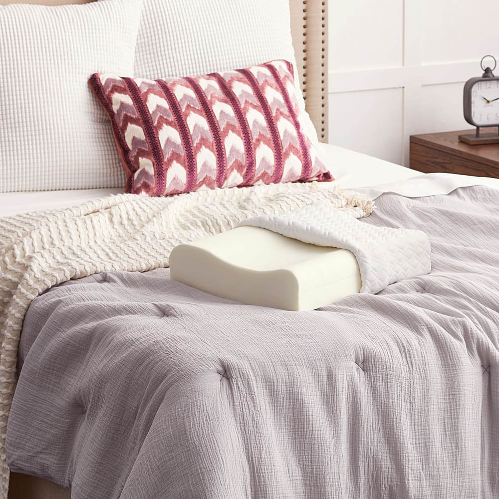Front Zoom. Sealy - Memory Foam Contour Pillow - White and Gray.
