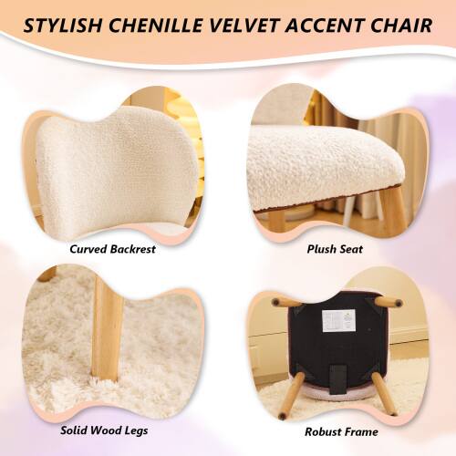 STYLISH CHENILLE VELVET ACCENT CHAIR

- Curved Backrest
- Plush Seat
- Solid Wood Legs
- Robust Frame