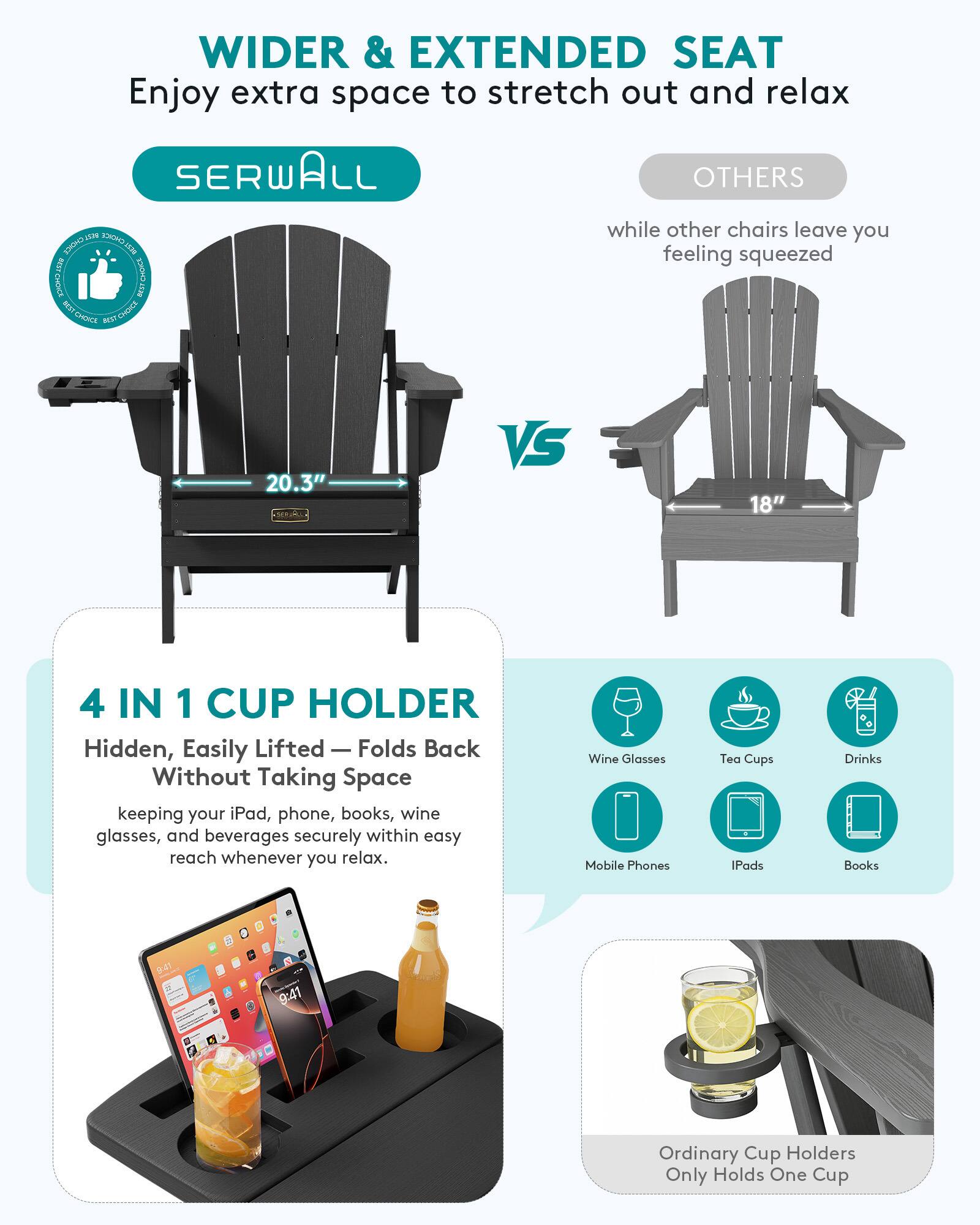 SERWALL Folding Adirondack Chair, Patio Adirondack Chairs with 4 in 1 ...