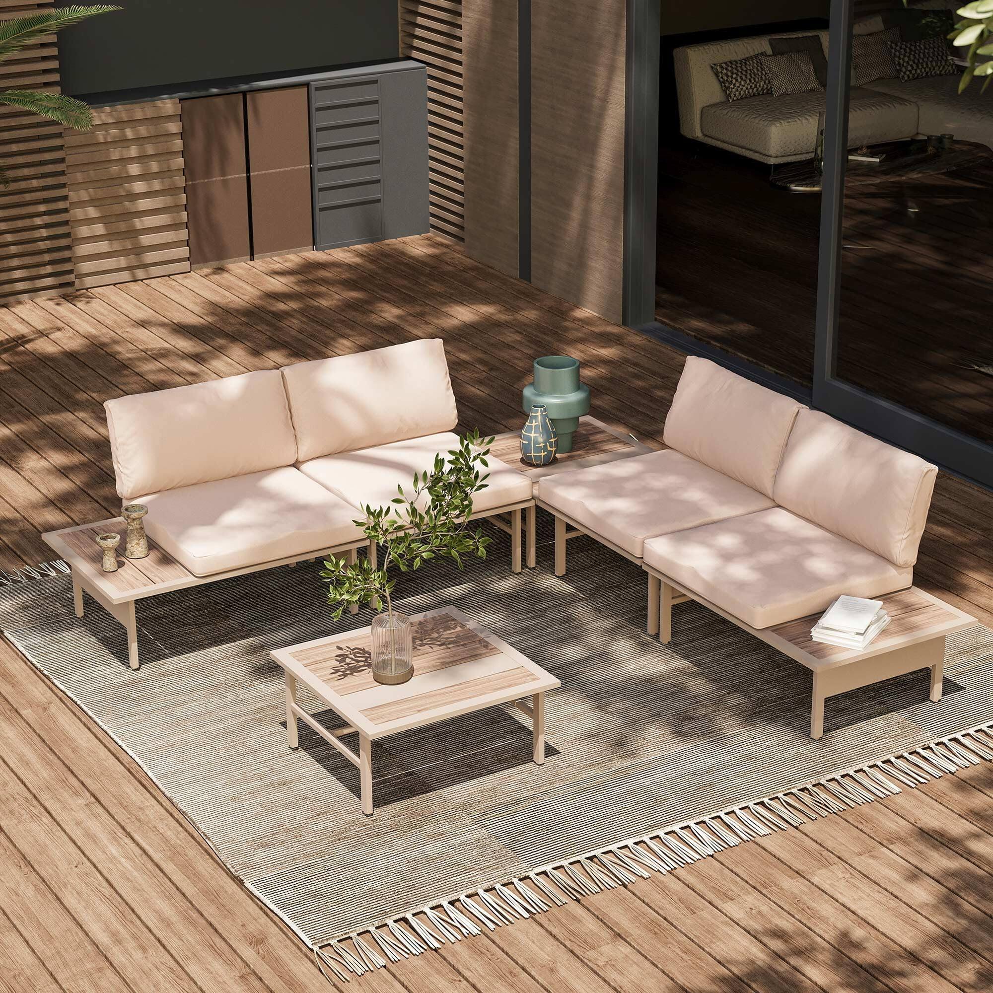 Angle. Yardgrace - Yardgrace Mena combined sofa set of 6 outdoor furniture set Modern Fabric Sectional for Family Living Space - Beige.