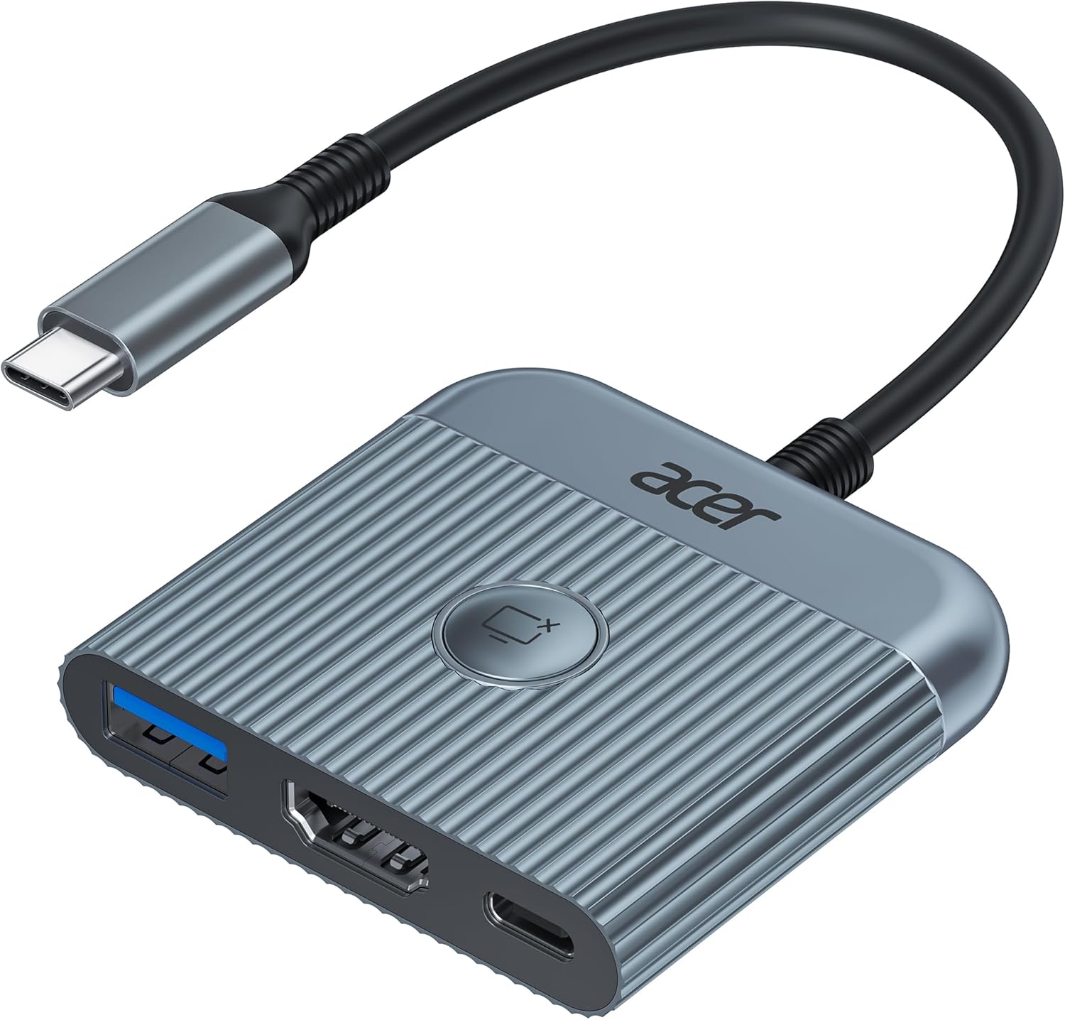 Front. Acer - Acer USB C to HDMI Adapter, 4K@60Hz Type-C HDMI Adaptor Hub with PD 100W Fast Charging, USB 3.0 - Grey.