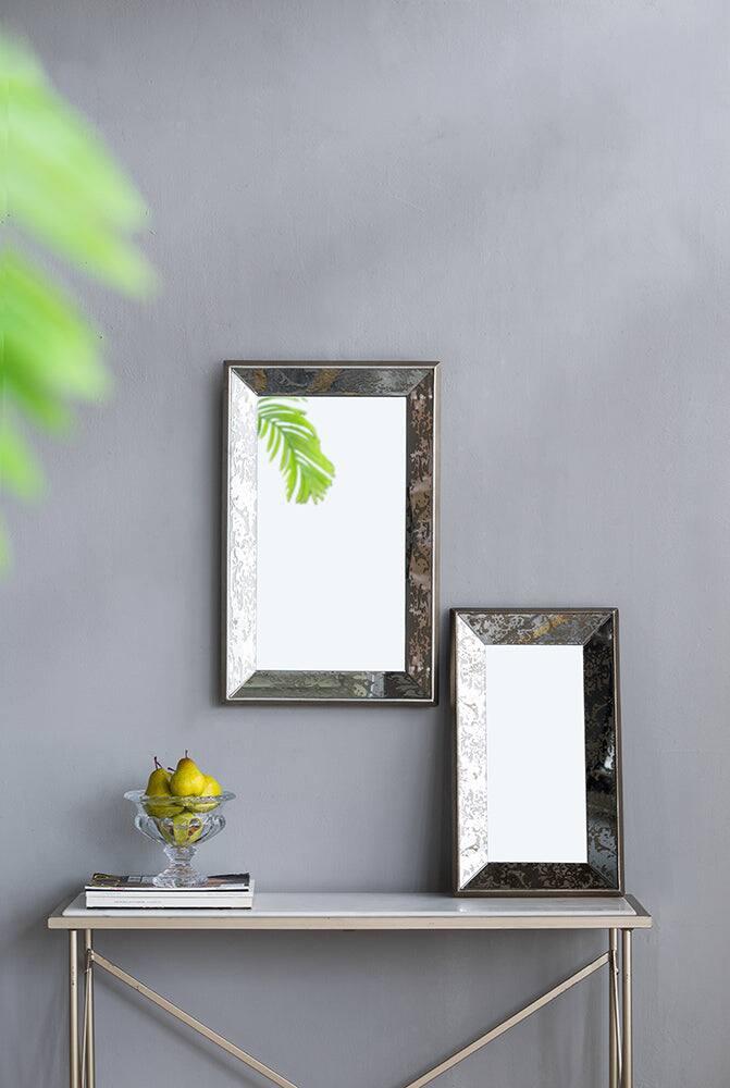Alt View 10. BreeBe - 20' x 12' Antique Silver Rectangle Mirror with Floral Accents, Mirrored Display Tray, Hanging Wall Mirror - Silver.