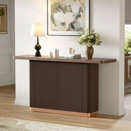 TinyHomie - Console Table for Entryway Ash Veneer Top Fluted Base with Metal Accent Modern Hallway Table - Brown