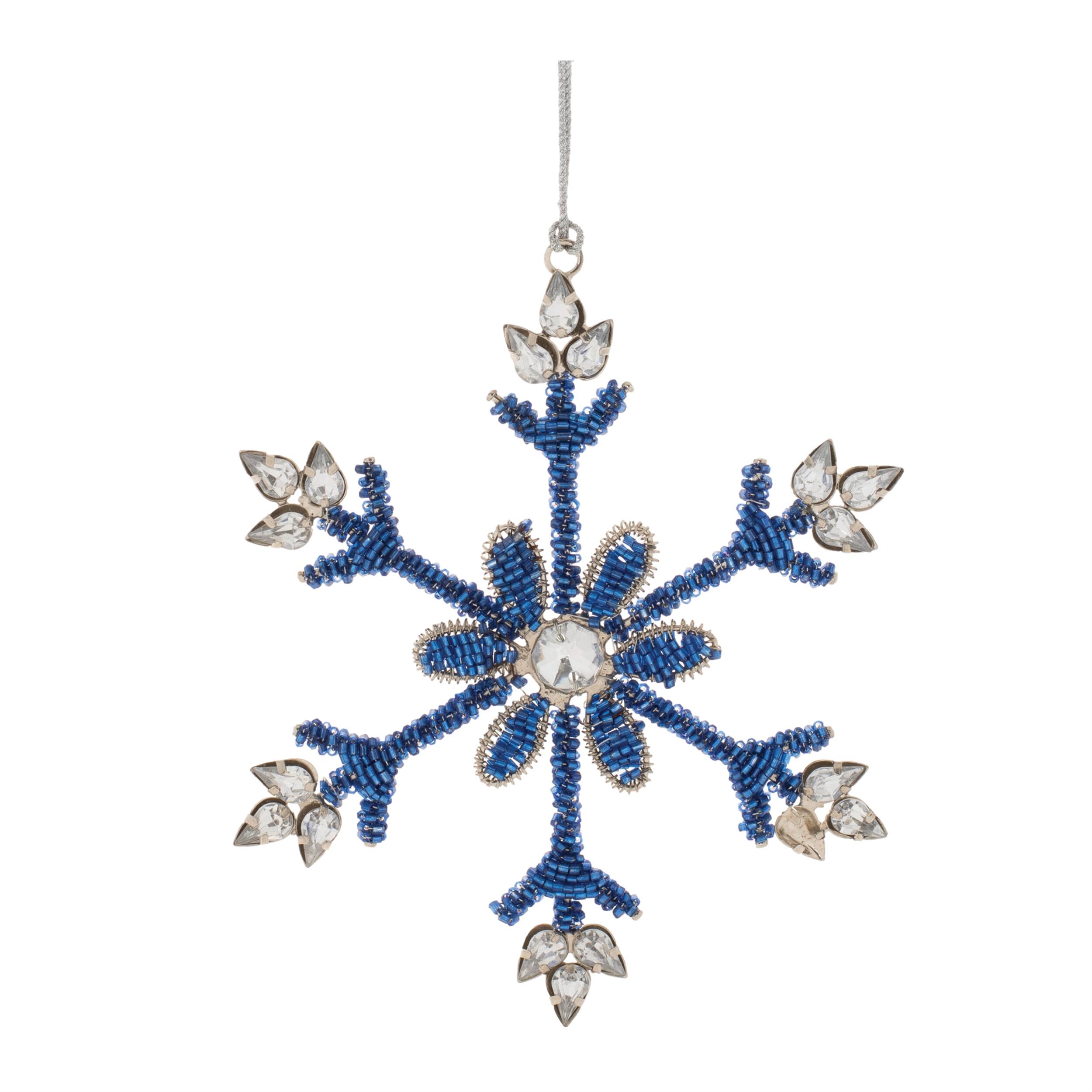 Left. BreeBe - Beaded Metal Snowflake Ornament (Set of 12) - Blue, Gray.