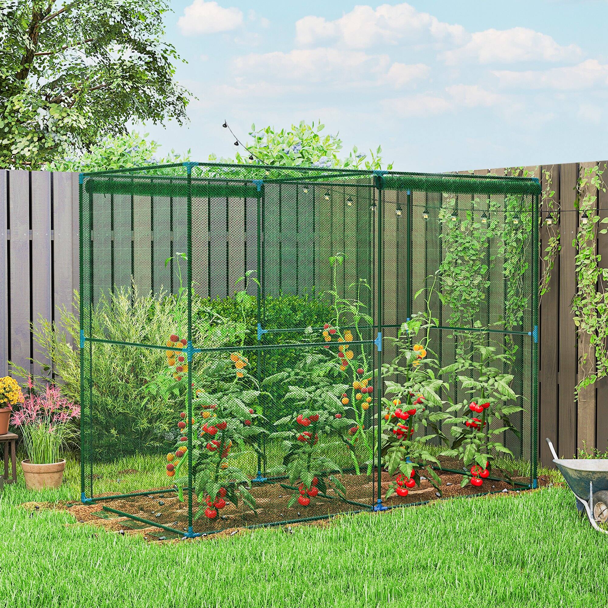 Alt View 1. Outsunny - 8' x 4' x 6' Crop Cage, Plant Protection Tent with Zippered Doors for Vegetable Garden, Backyard.