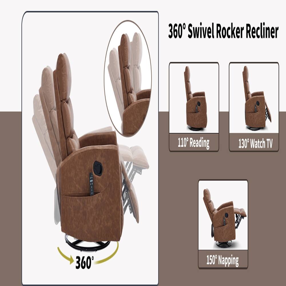 360° Swivel Rocker Recliner

110° Reading

130° Watch TV

360°

150° Napping