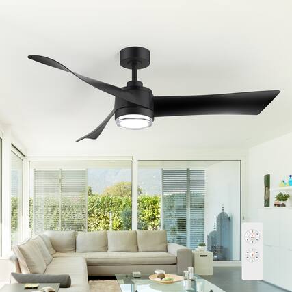 Front. Breezary - 54-Inch Modern LED Ceiling Fan with Remote, Dual-layer acrylic shade, 3 ABS Blades, 6-Speed DC Motor, Reversible & Timer - black.