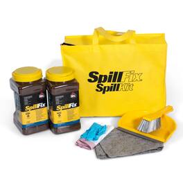 SpillFix - Economy Spill Kit, Coconut Coir Absorbent, Hi-Vis Carry Bag, Pads, Gloves & Broom, 1.52 Gallon Capacity