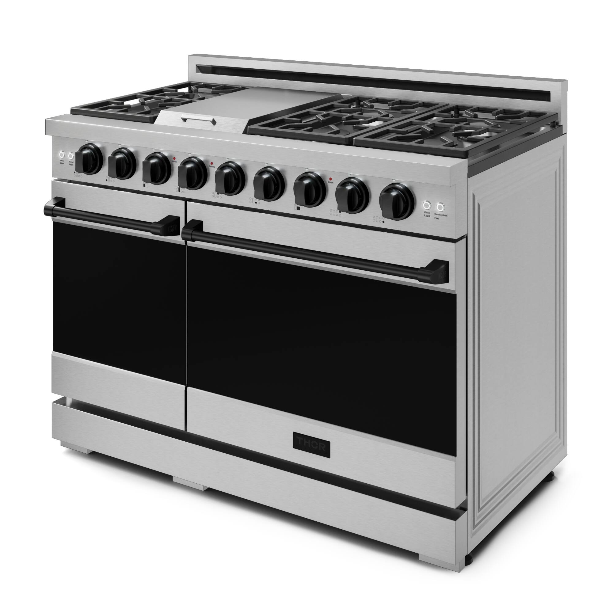 Angle. Thor Kitchen - Gordon Ramsay Series by Thor Kitchen 6.8 Cu. Ft Freestanding Gas Range with Black Hardware - Stainless Steel.