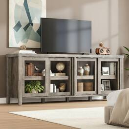 GARVEE - TV Stand, with 4 Sliding Glass Doors & Storage Cabinet - Gray