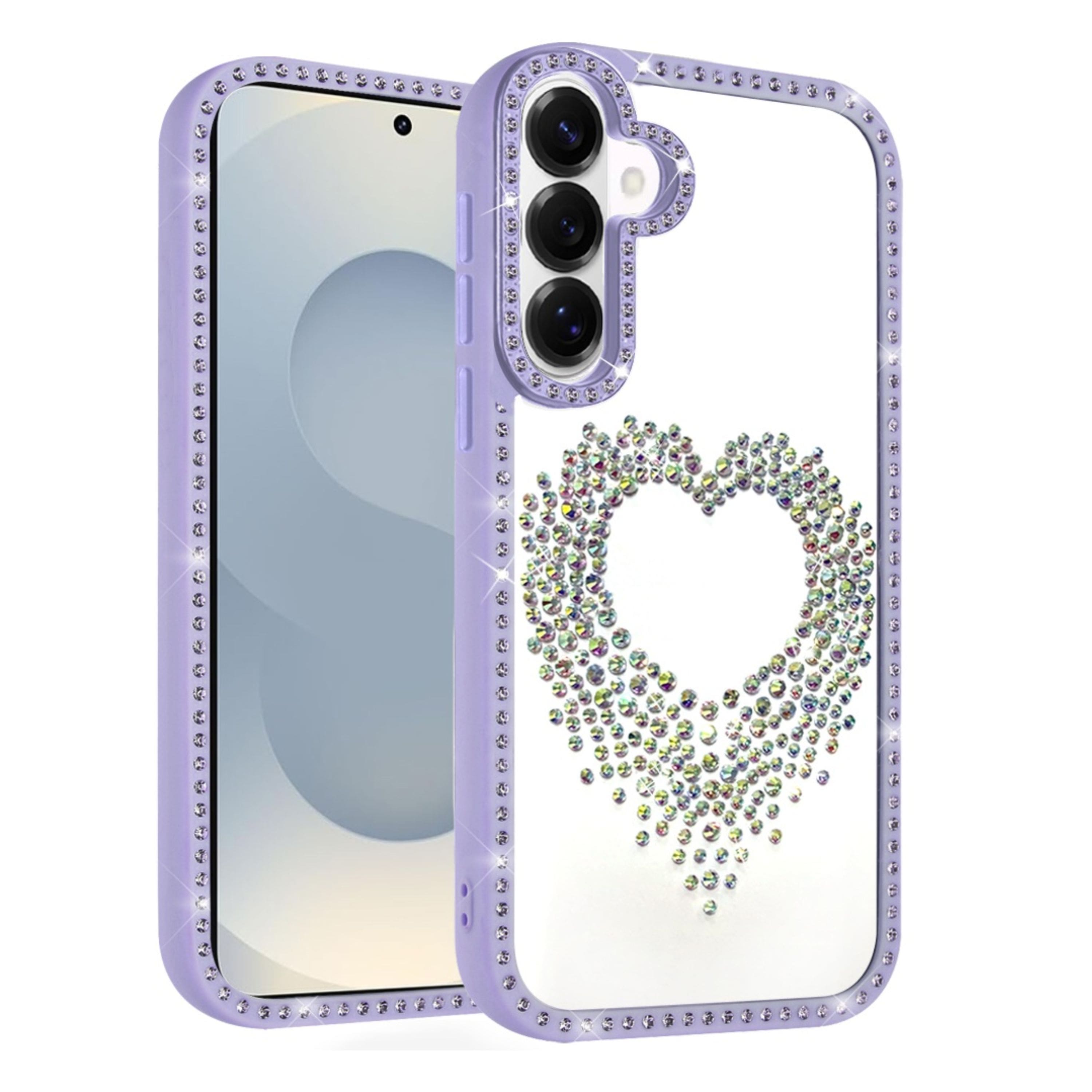 Kitcheniva - Heart Shaped Crystals Design Phone Case With Tempered Glass For Samsung S26 - Purple price history on PriceWatchPro