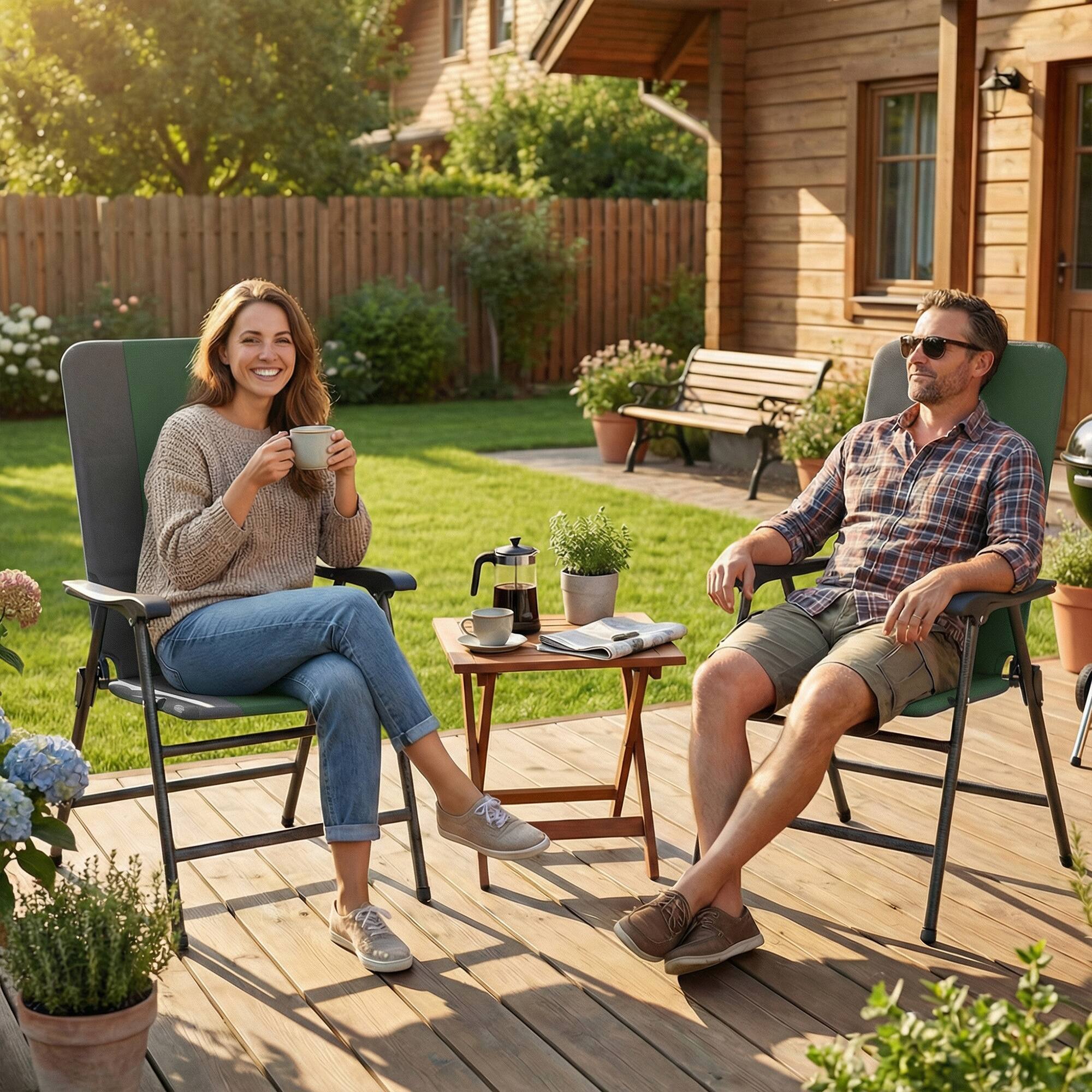 Alt View 7. Outsunny - Patio Chairs Set of 2, Padded High Back Lawn Camping Chairs with Armrests, 600D Oxford Fabric - Dark Green.