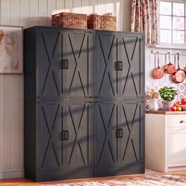 Aheaplus - 70'' Tall 4-Door Kitchen Pantry Cabinet Set of 2, 63'' Width, with 2 Drawrs and Adjustable Shelves - Black