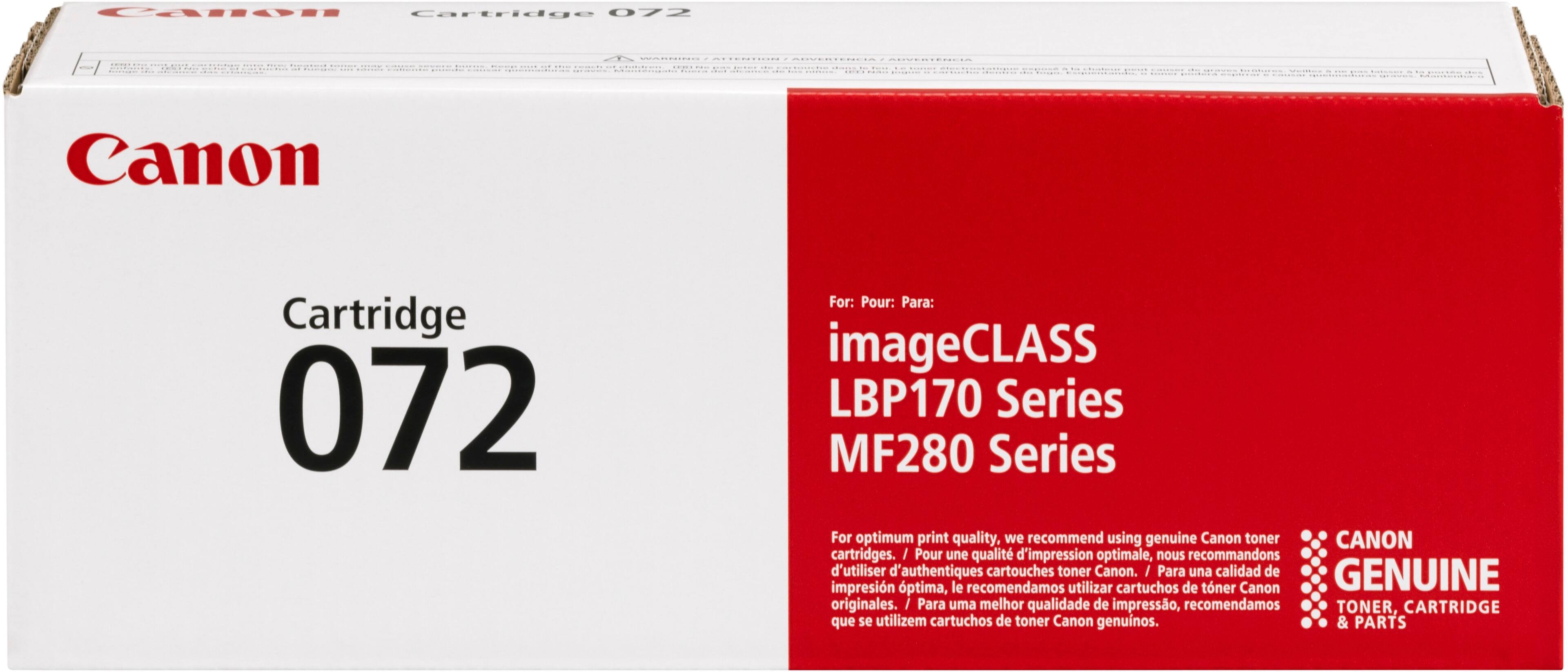 Canon Cartridge 072 is designed for the imageCLASS LBP170 Series and MF280 Series printers. For optimal print quality, it is recommended to use genuine Canon toner cartridges. This ensures that the printer operates at its best and provides consistent, high-quality prints.