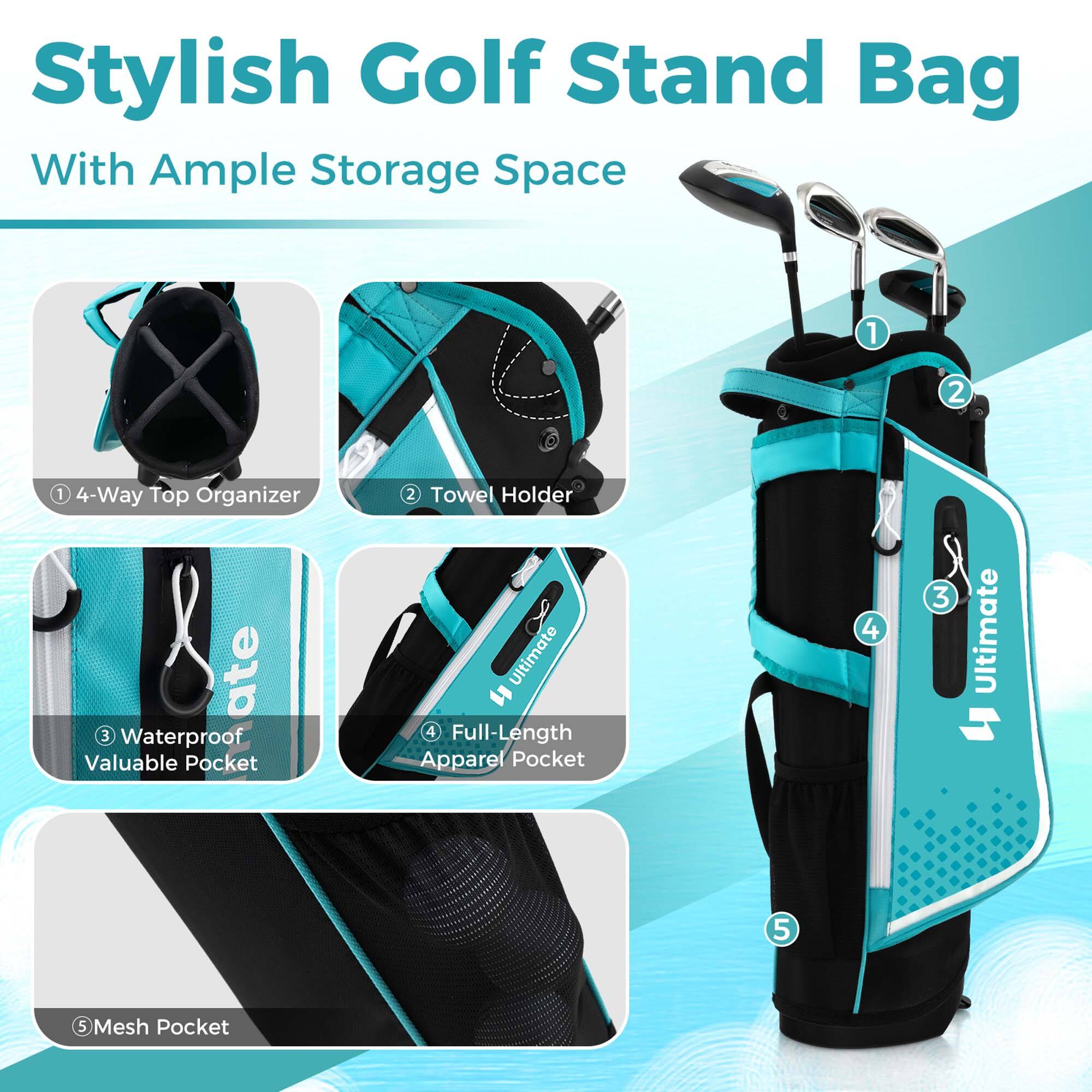 Stylish Golf Stand Bag  
With Ample Storage Space  

1. 4-Way Top Organizer  
2. Towel Holder  
3. Waterproof Valuable Pocket  
4. Full-Length Apparel Pocket  
5. Mesh Pocket