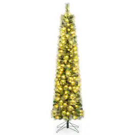 Boyel Living - 6/7/8 FT Pre-Lit Pencil Artificial Christmas Tree with 120/150/200 LED Warm White Lights and 8 Modes-S - Green