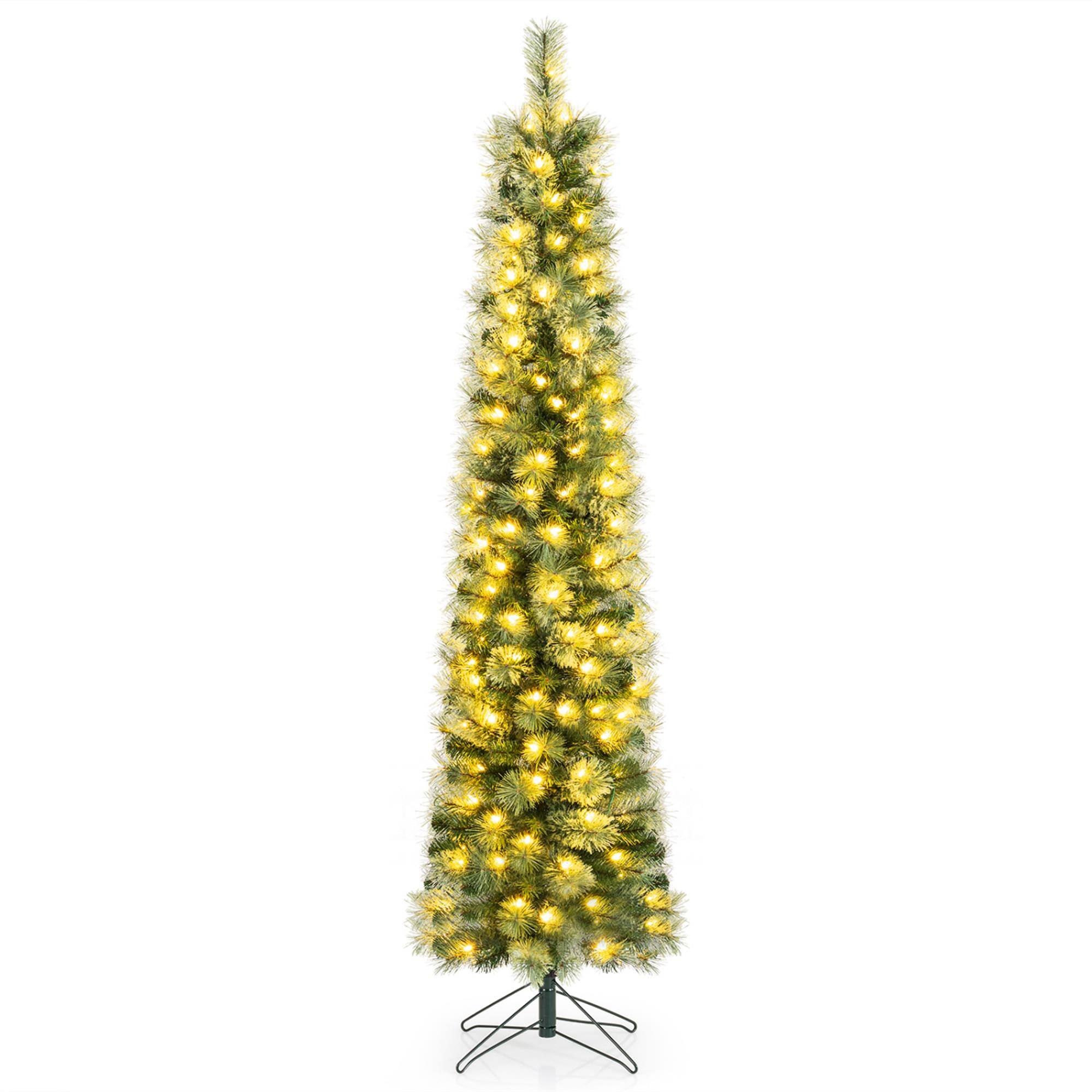 Front. Boyel Living - 6/7/8 FT Pre-Lit Pencil Artificial Christmas Tree with 120/150/200 LED Warm White Lights and 8 Modes-S - Green.