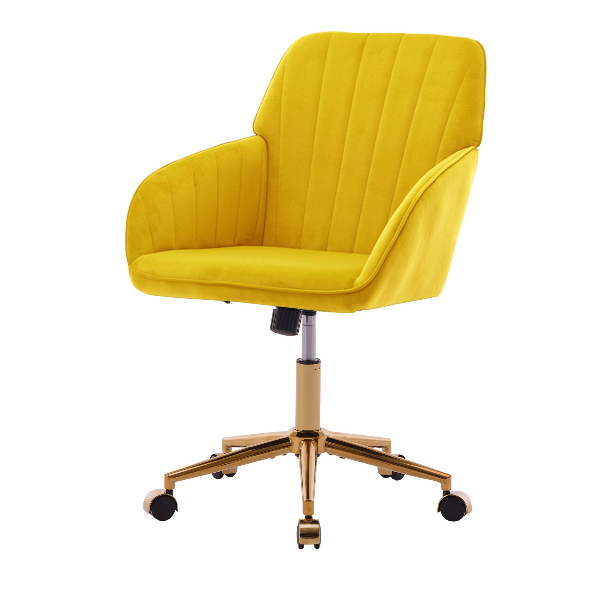 Back. GOODSILO - Adjustable Office Chair Ergonomic Swivel Chair Home Bedroom Comfortable - Bright Yellow.