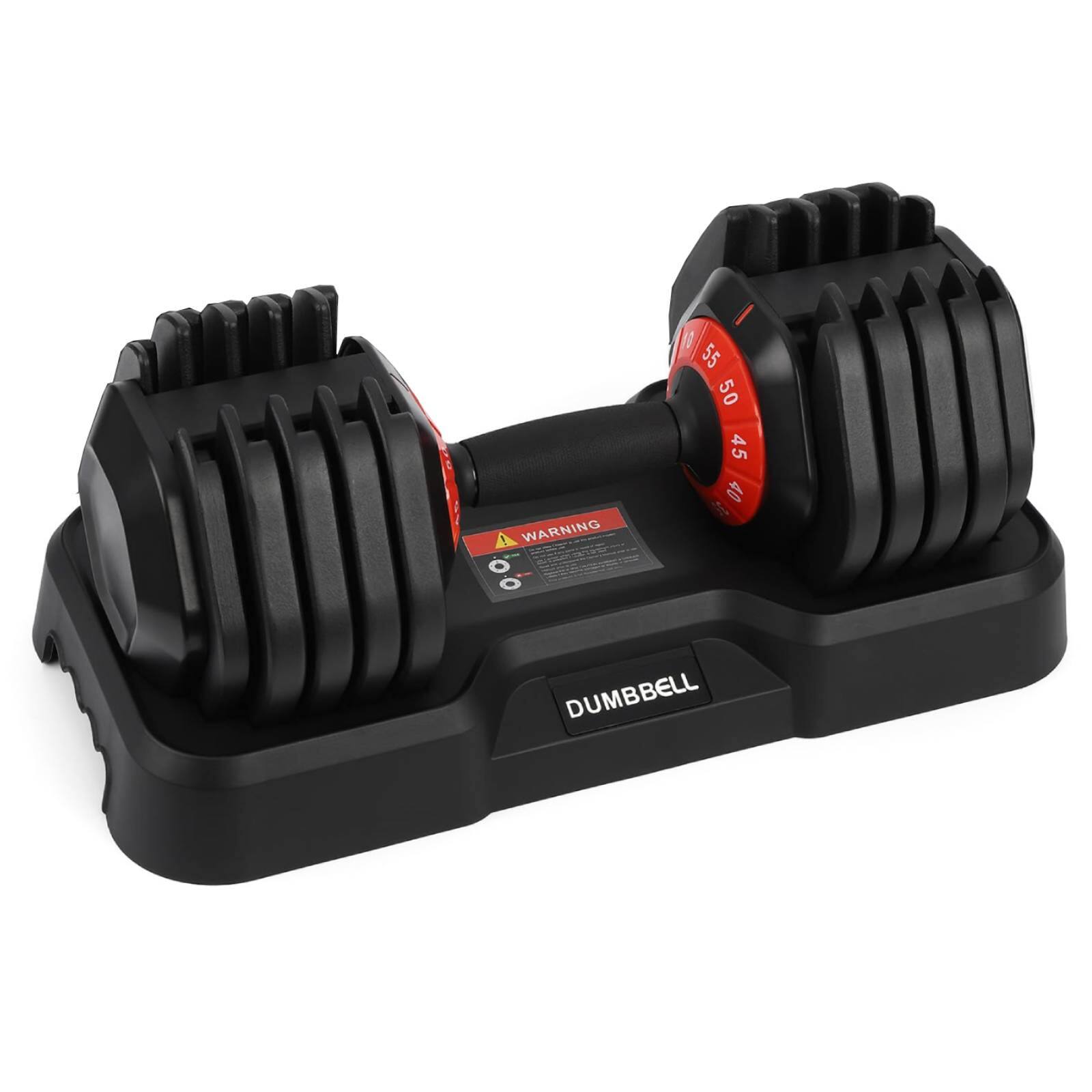 Qeetex - Adjustable Dumbbell, 10–55 lbs Quick-Change Dumbbells with Stand, 1-Second Dial, Dual Safety Lock - Black