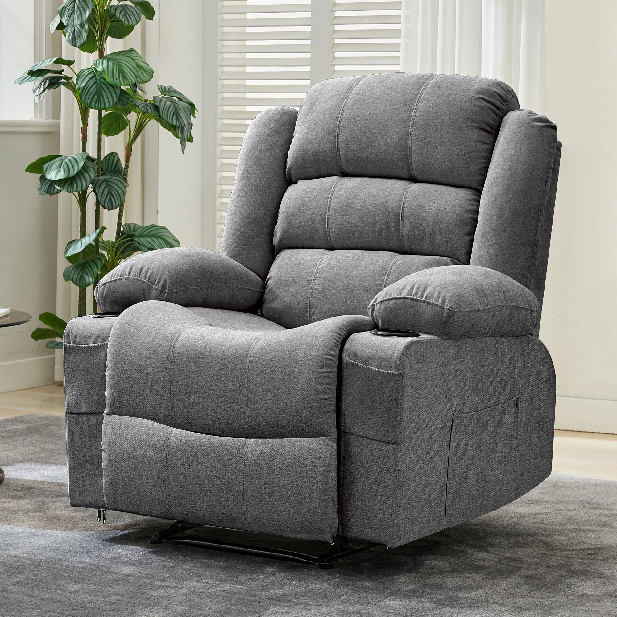 Acekool - Widen Recliner Chair for Adults, Heavy Duty 350Lb Manual Large Lounge Chairs - Gray