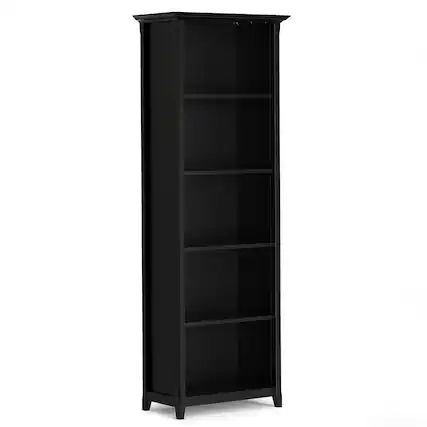 Front. Simpli Home - Acadian 72 inch Tall Solid Wood 5 Shelf Bookcase in Black - Black.