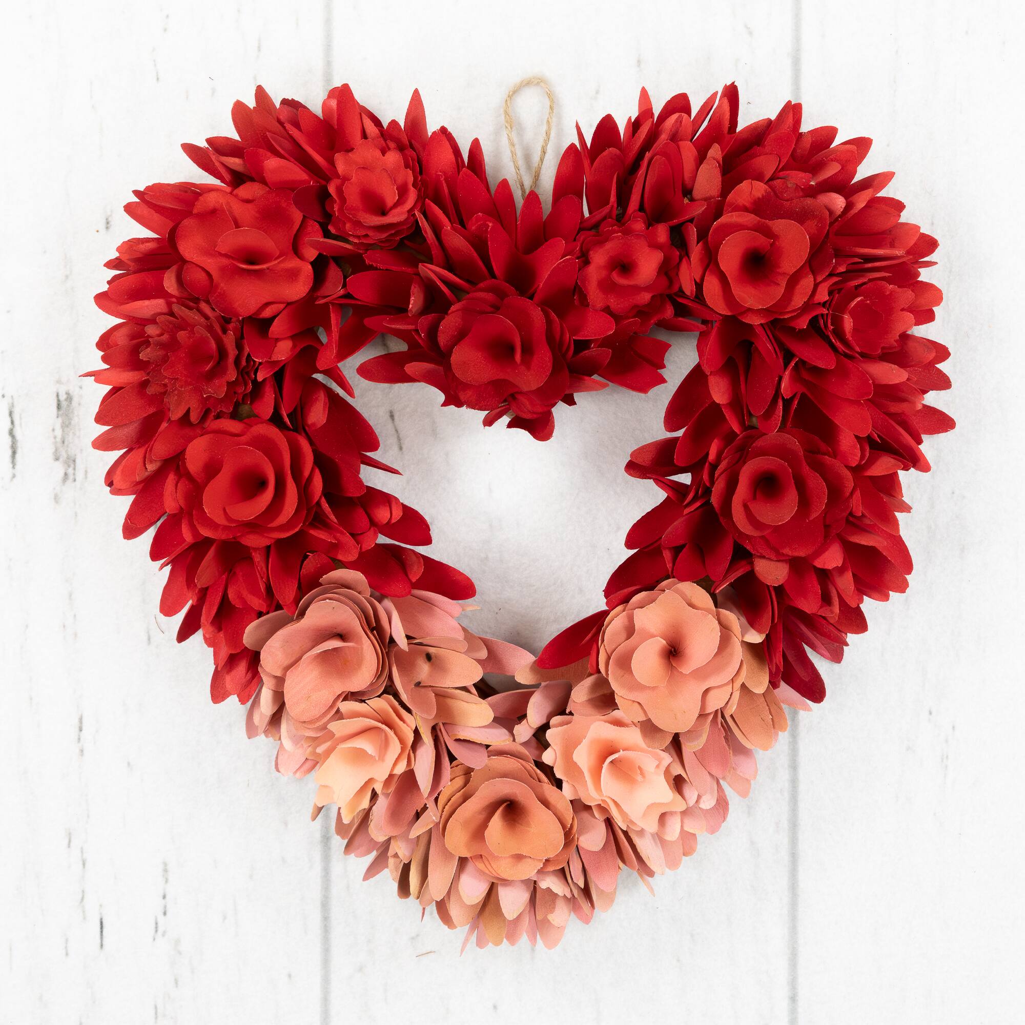Alt View 4. Northlight - Wooden Rose Artificial Valentine's Day Floral Wreath - 14" - Red and Pink - Red.