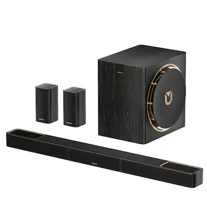 Front. Ultimea - ULTIMEA Skywave Series, 5.1.4ch Sound Bar with Dolby Atmos, Wireless Surround Sound System for TV, 8" Subwoofer - Black.