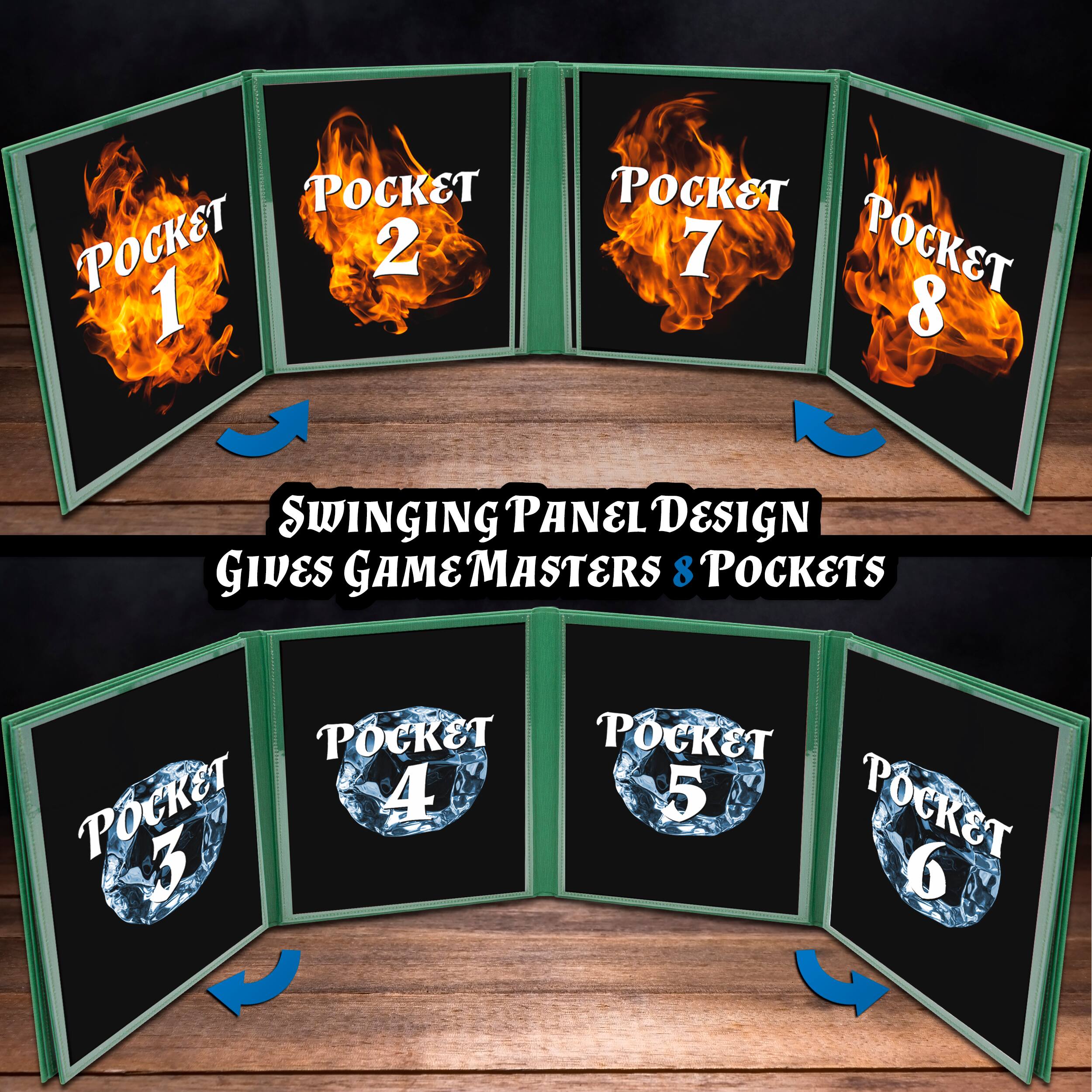 Swinging Panel Design Gives Game Masters 8 Pockets

POCKET 1
POCKET 2
POCKET 3
POCKET 4
POCKET 5
POCKET 6
POCKET 7
POCKET 8