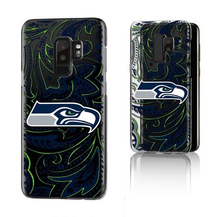 Front. Keyscaper - Seattle Seahawks Galaxy Clear Paisley Design Case - S23 - Multicolor.