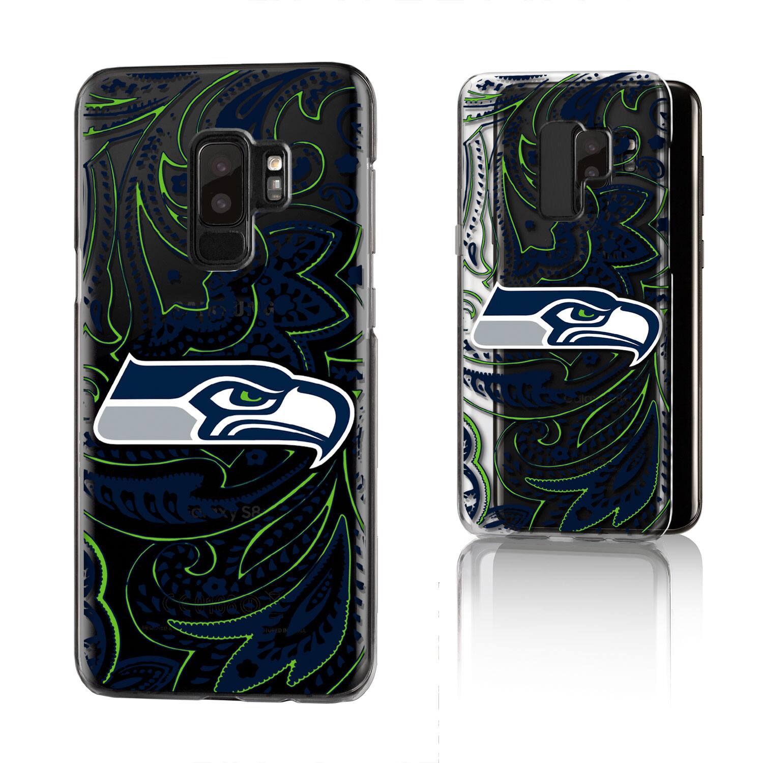 Front. Keyscaper - Seattle Seahawks Galaxy Clear Paisley Design Case - S23 - Multicolor.