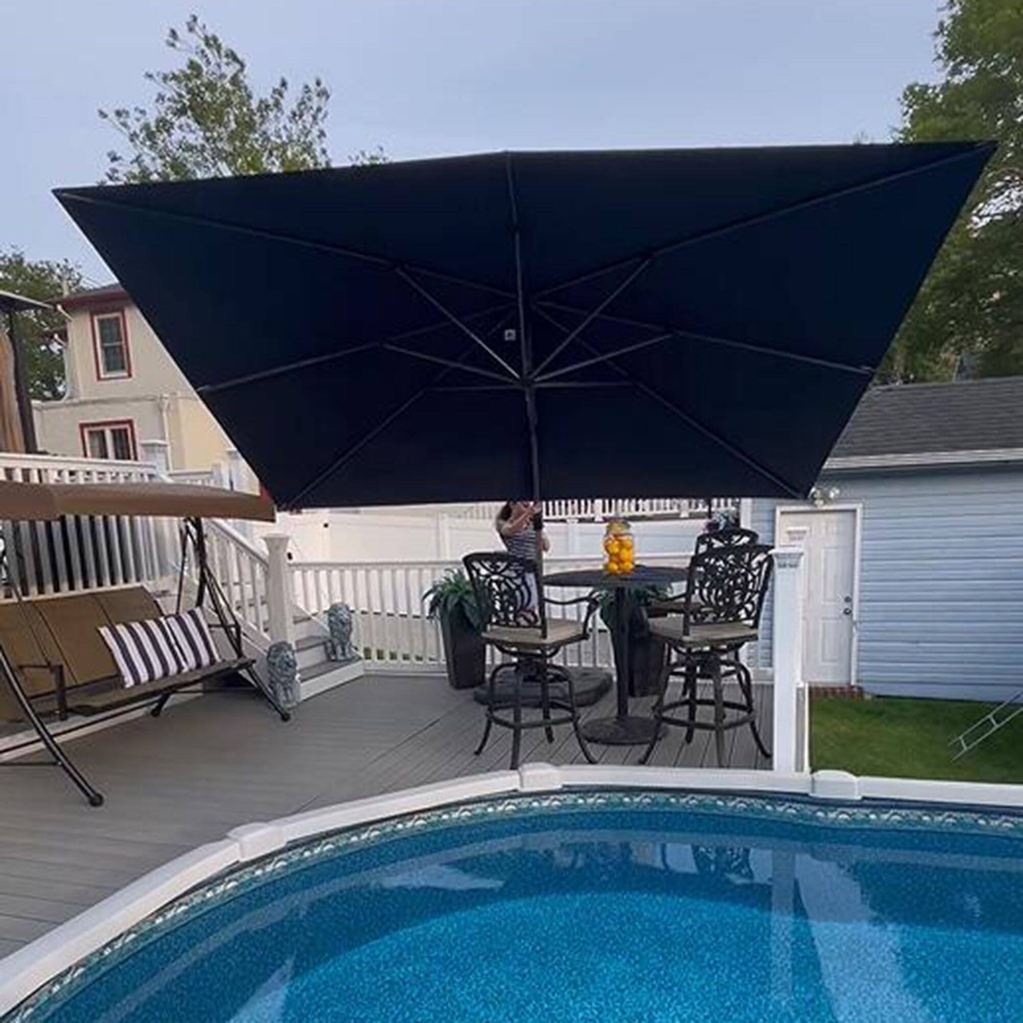 Alt View 1. PURPLE LEAF - 10' X 13' Aluminum Outdoor Patio Cantilever Umbrella Offset 360° Rotation Umbrella with Base for Garden Deck Pool - Navy Blue.