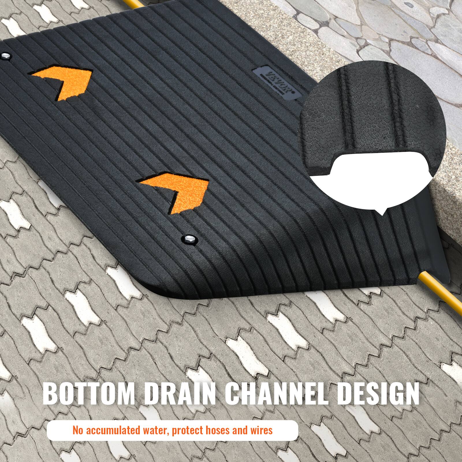 BOTTOM DRAIN CHANNEL DESIGN  
No accumulated water, protect hoses and wires