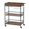 Front. VEVOR - Bar Cart, 3 Tiers Home Kitchen Serving Carts, Industrial Rolling Utility Station on Wheel, Mobile Drink Beverage Shelf - Black + Brown.