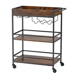 VEVOR - Bar Cart, 3 Tiers Home Kitchen Serving Carts, Industrial Rolling Utility Station on Wheel, Mobile Drink Beverage Shelf - Black + Brown