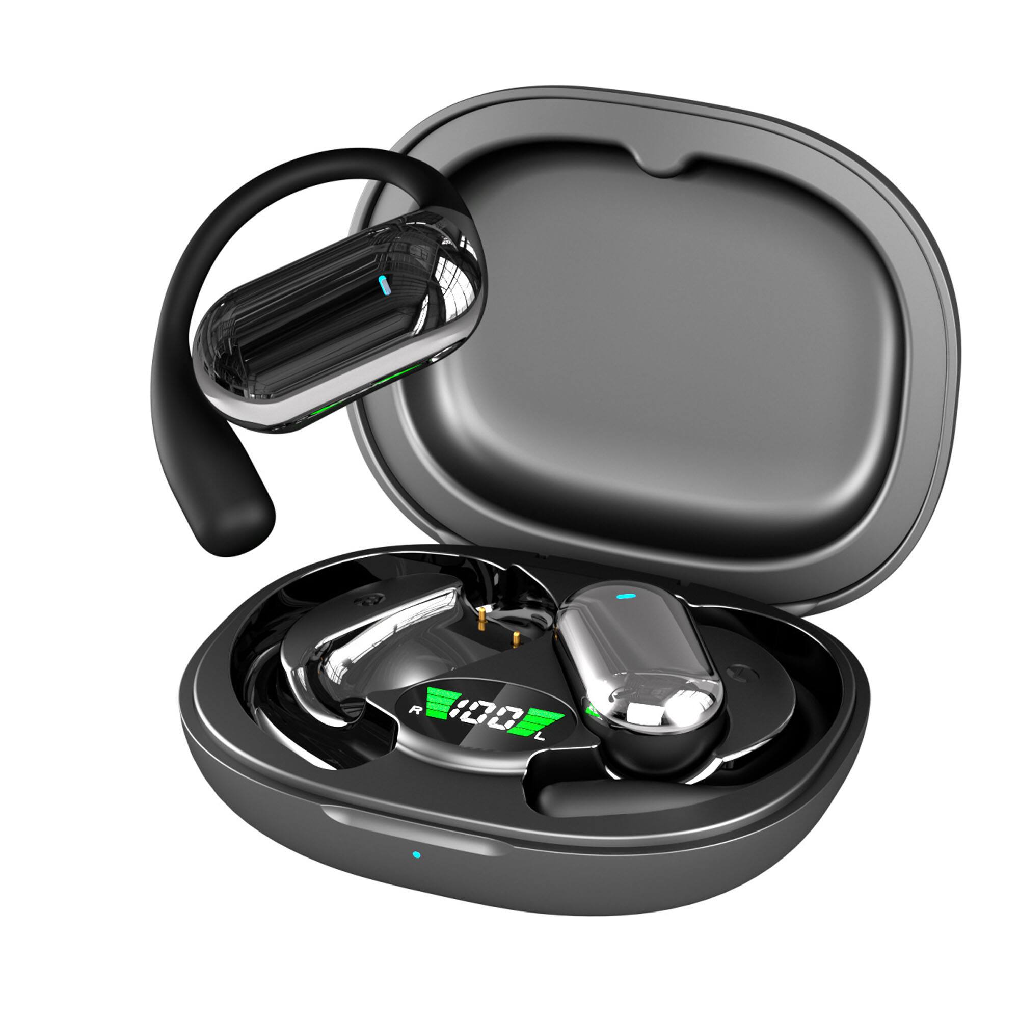 Front. YONWAY - Long Battery Life Open-Ear Bluetooth Earbuds with AI Translation, Stereo Surround Sound, LED Digital Display for Office.