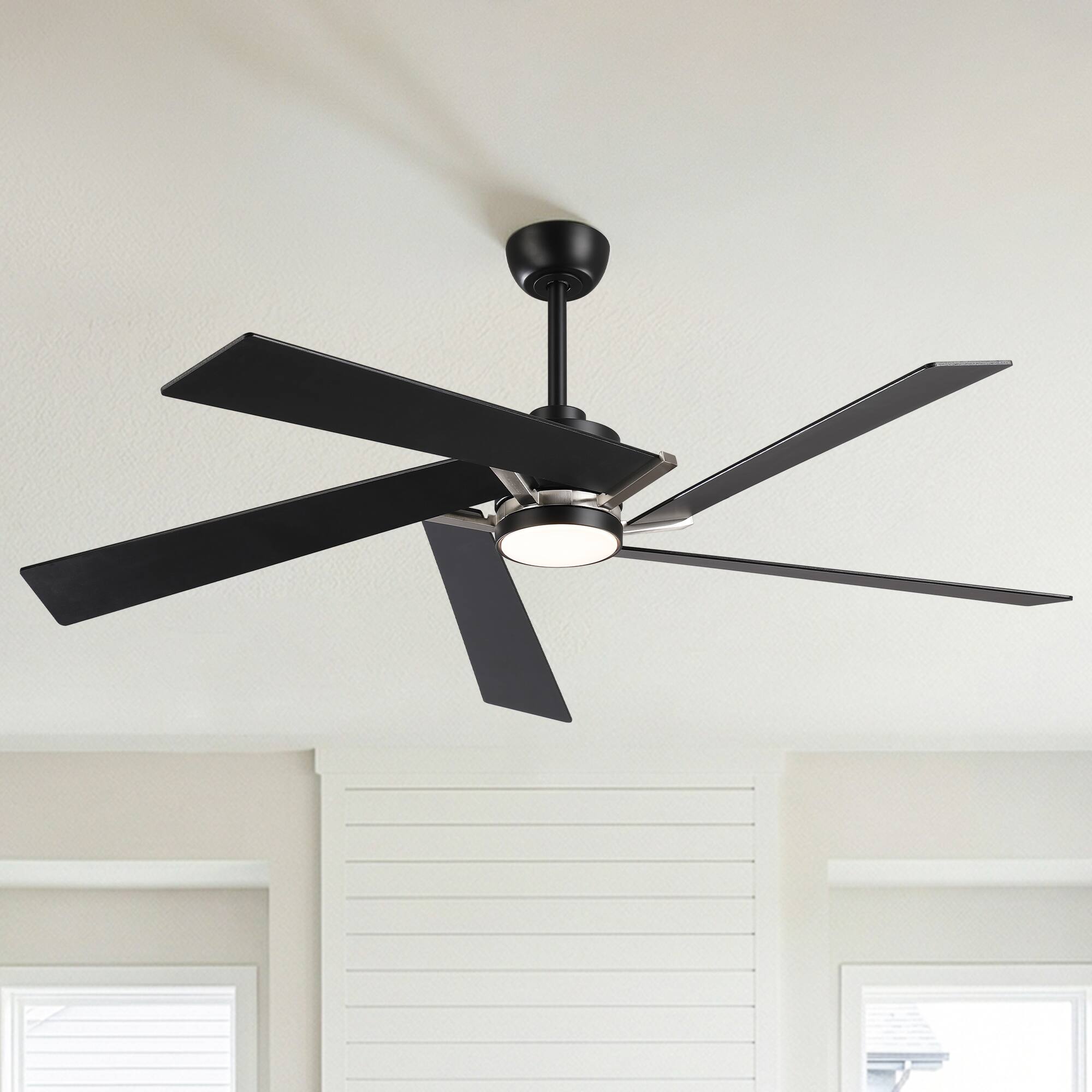 Alt View 1. Parrot Uncle - 60" Modern Black LED Ceiling Fan with Remote Control and Reverible Blades - Black.