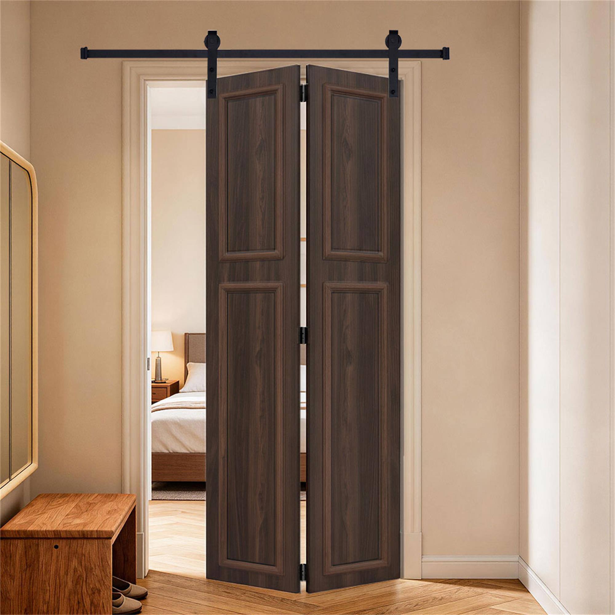 Alt View 3. Boyel Living - Antique brown Modern 2-Panel Barn Sliding Door 36-in L x 0.75-in W x 96-in H with Hardware Kit - Antique brown.