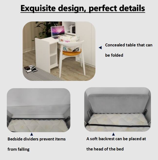 Exquisite design, perfect details

- Concealed table that can be folded
- Bedside dividers prevent items from falling
- A soft backrest can be placed at the head of the bed