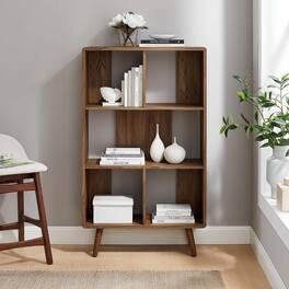 Transmit 5 Shelf Wood Grain Bookcase by Modway - Walnut