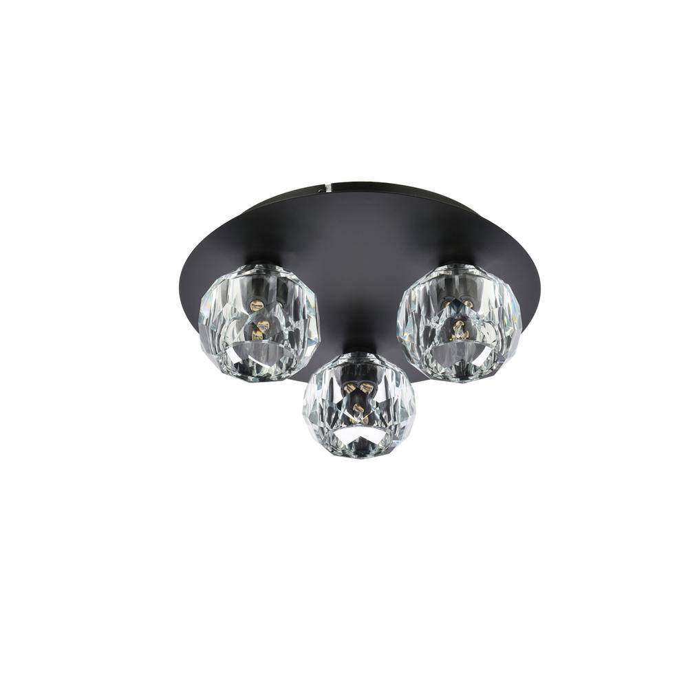 Back. Elegant Lighting - Graham 3 Light Ceiling Lamp in Black - Black And Clear.