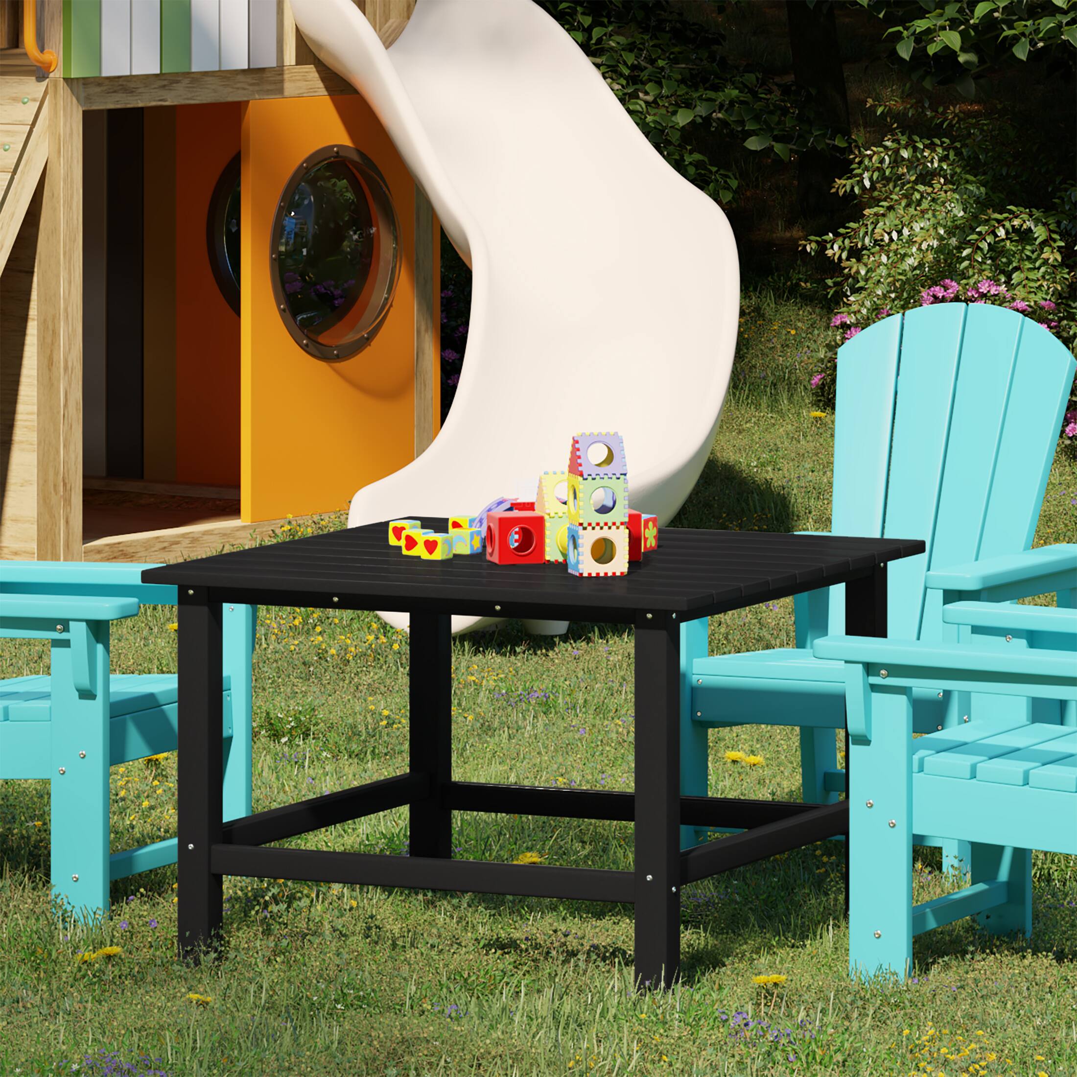 Angle. WestinTrends - WestinTrends Malibu Kids Outdoor Patio Furniture HDPE 30" Wide Square Dining Table - Black.