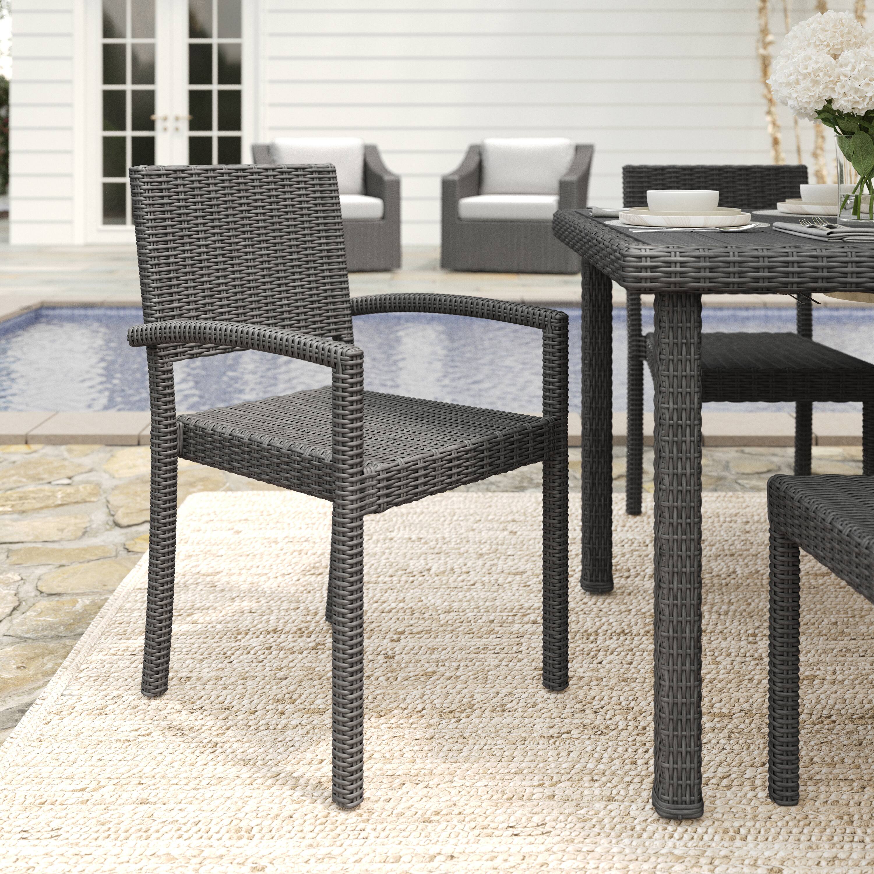 Alt View 1. Martha Stewart - Bedford Outdoor Rattan Wicker Stackable Dining Armchair - Gray.