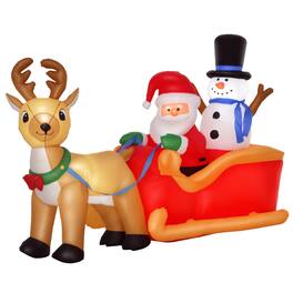 Homcom - 6.5ft Inflatable Santa on Sleigh with Reindeer & Snowman, Outdoor Yard Decor, LED Lights - Red, Yellow
